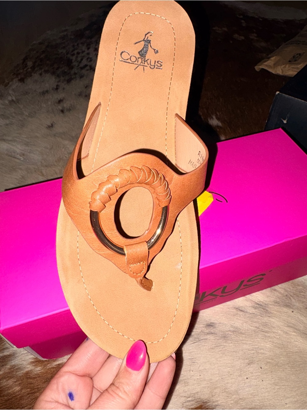 Corkys Tan Braided Ring Thong Sandal